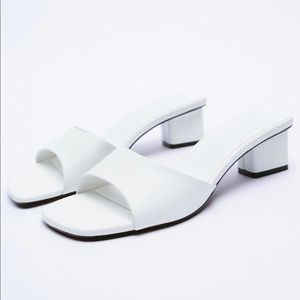 Zara- White Square Toe Sandals (New Without Tags)